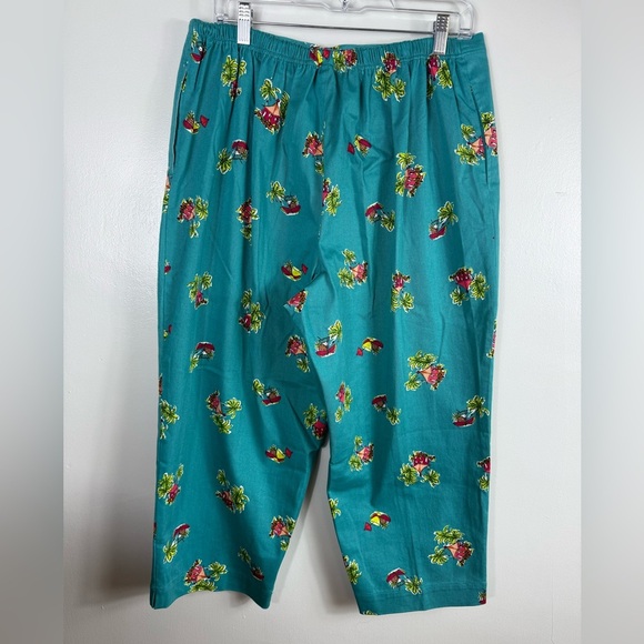 Vintage‎ Breckenridge Cropped Pants Teal Beach Palm Trees Fruit Tropical Summer - Picture 2 of 7